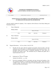 Document preview: Form SMRD-3C Notice of Plan to Conduct Coal Exploration Activities in Which 250 Tons or Less Will Be Removed - Texas