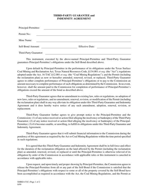 Document preview: Form SMRD-47(C) Third-Party Guarantee and Indemnity Agreement - Texas