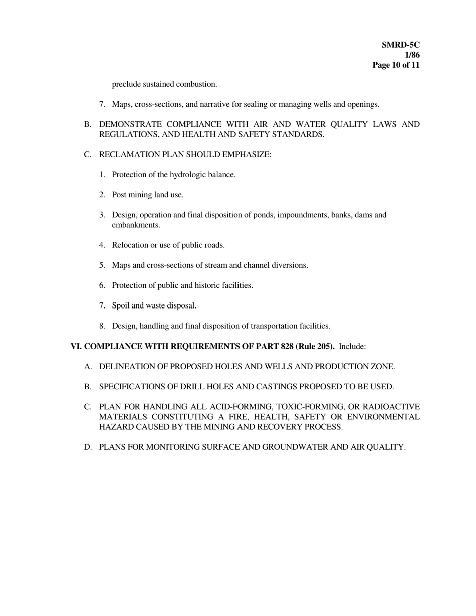 Form SMRD-5C Application for an in-Situ Coal Gasification Permit - Texas, Page 10