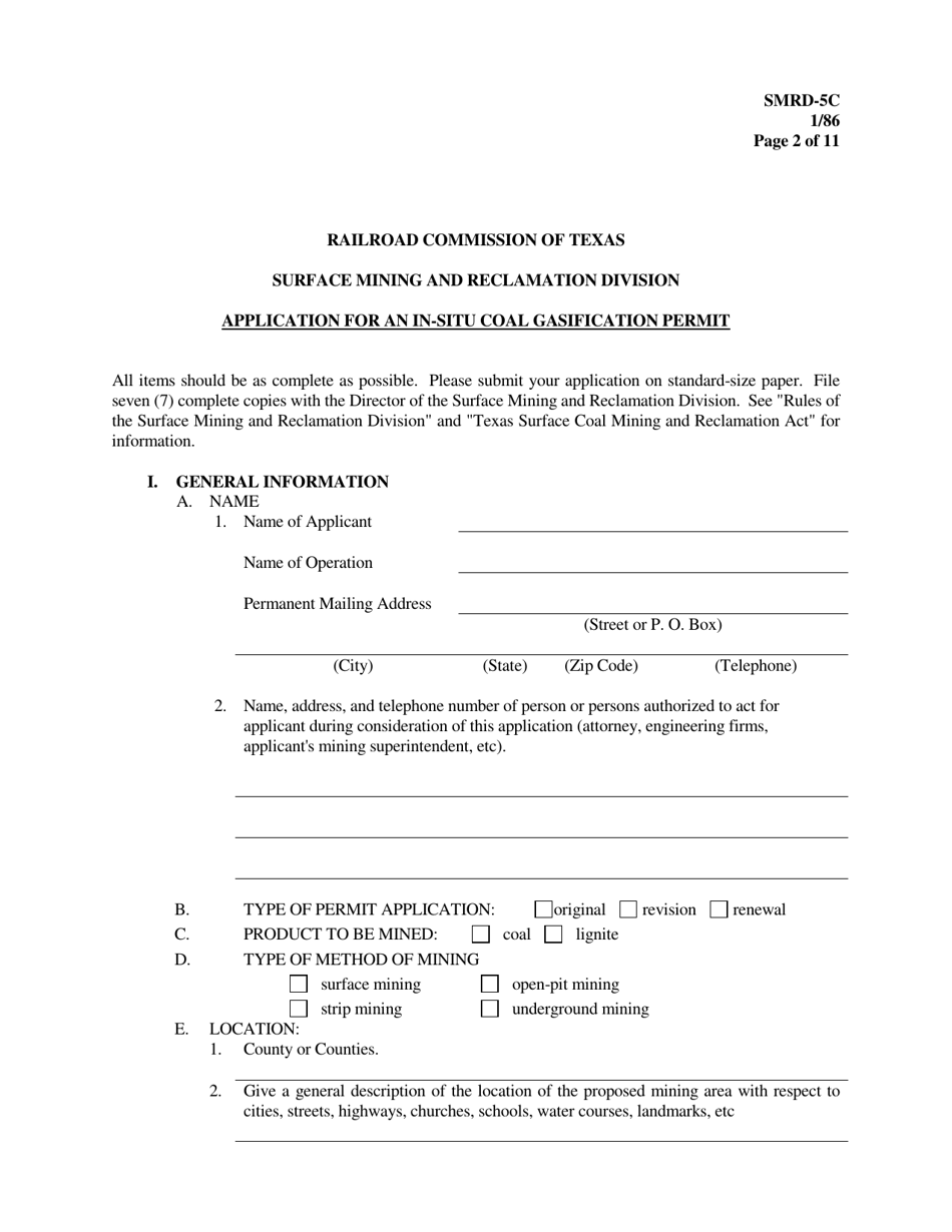 Form SMRD-5C Application for an in-Situ Coal Gasification Permit - Texas, Page 2