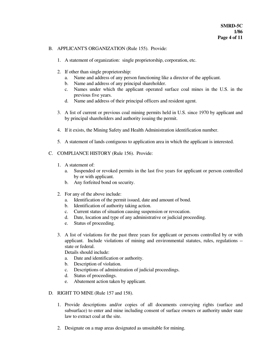 Form SMRD-5C Application for an in-Situ Coal Gasification Permit - Texas, Page 4