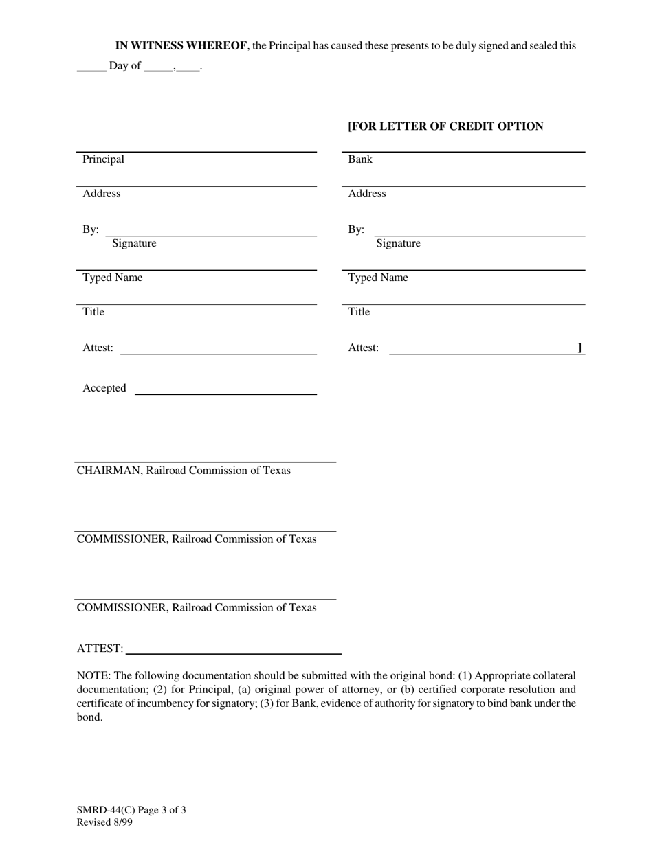 Form SMRD-44(C) Collateral Bond for Surface Mining and Reclamation Permit - Texas, Page 3