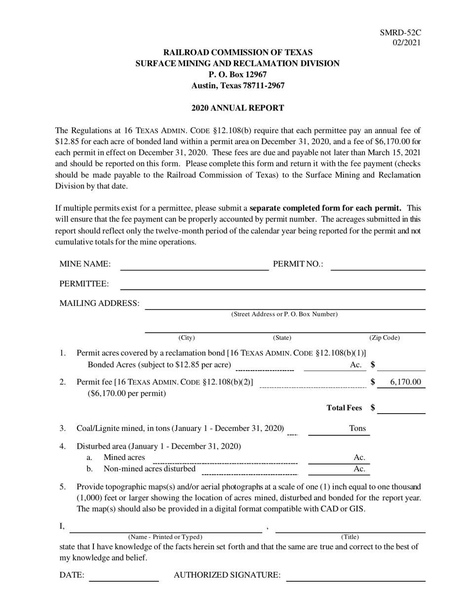 Form SMRD-52C Annual Report - Texas, Page 1