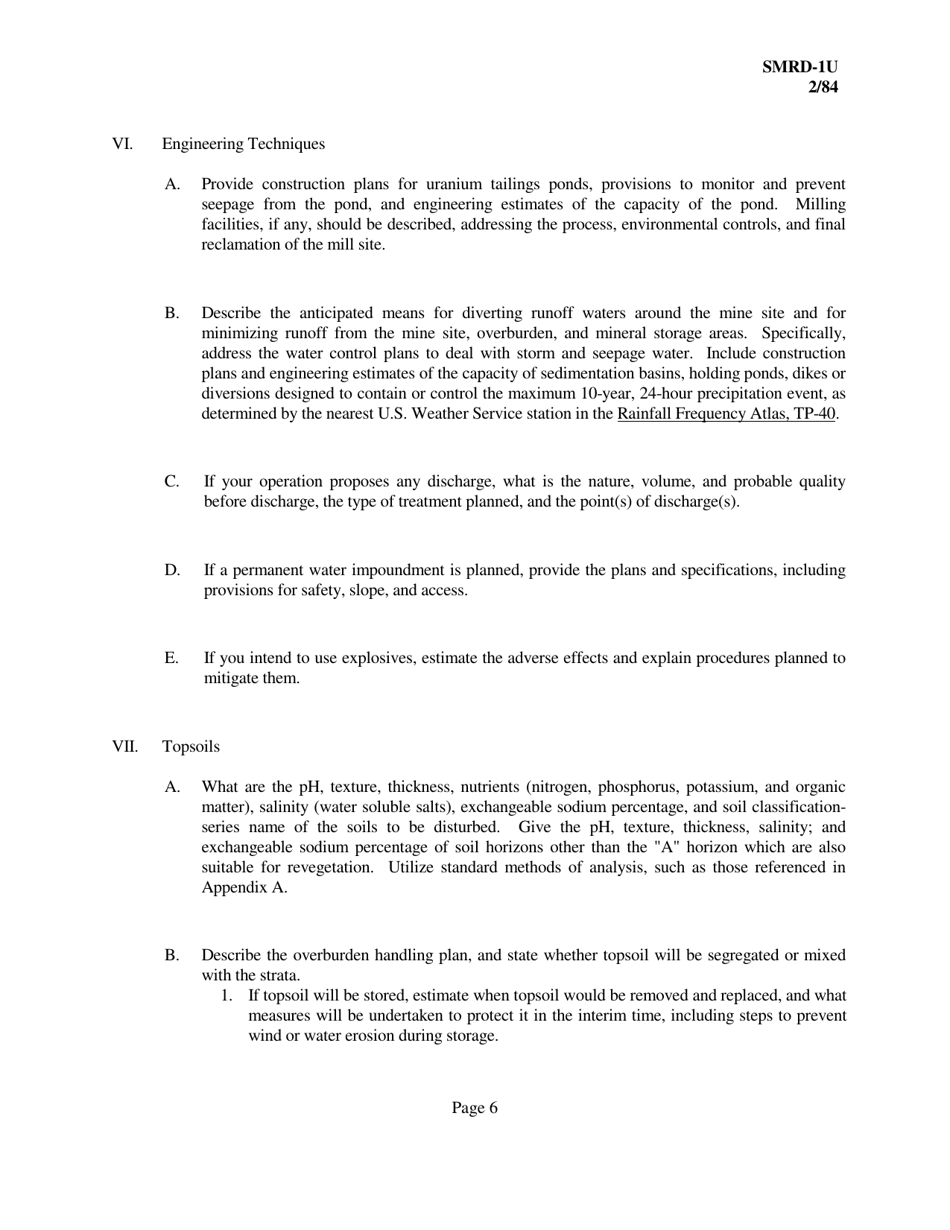 Form SMRD-1U Application for Uranium Surface Mining Operation Permit - Texas, Page 6