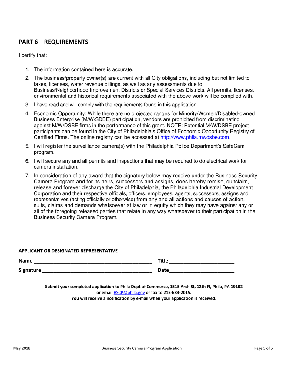 Business Security Camera Program Application - City of Philadelphia, Pennsylvania, Page 5