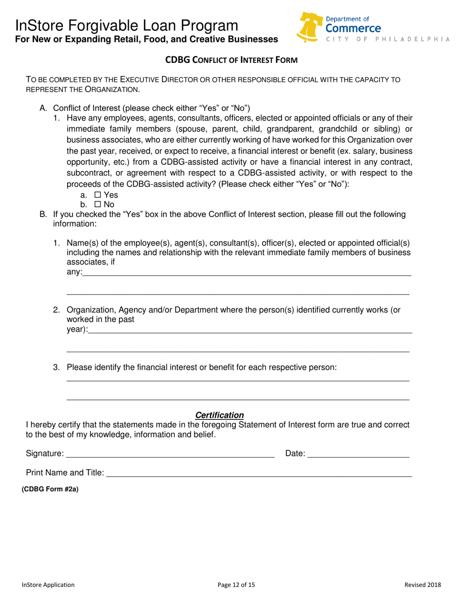 Instore Forgivable Loan Program Application - City of Philadelphia, Pennsylvania, Page 12