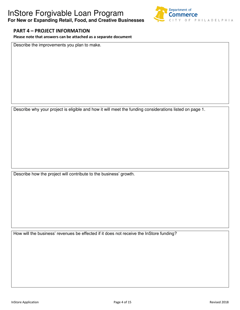 Instore Forgivable Loan Program Application - City of Philadelphia, Pennsylvania, Page 4