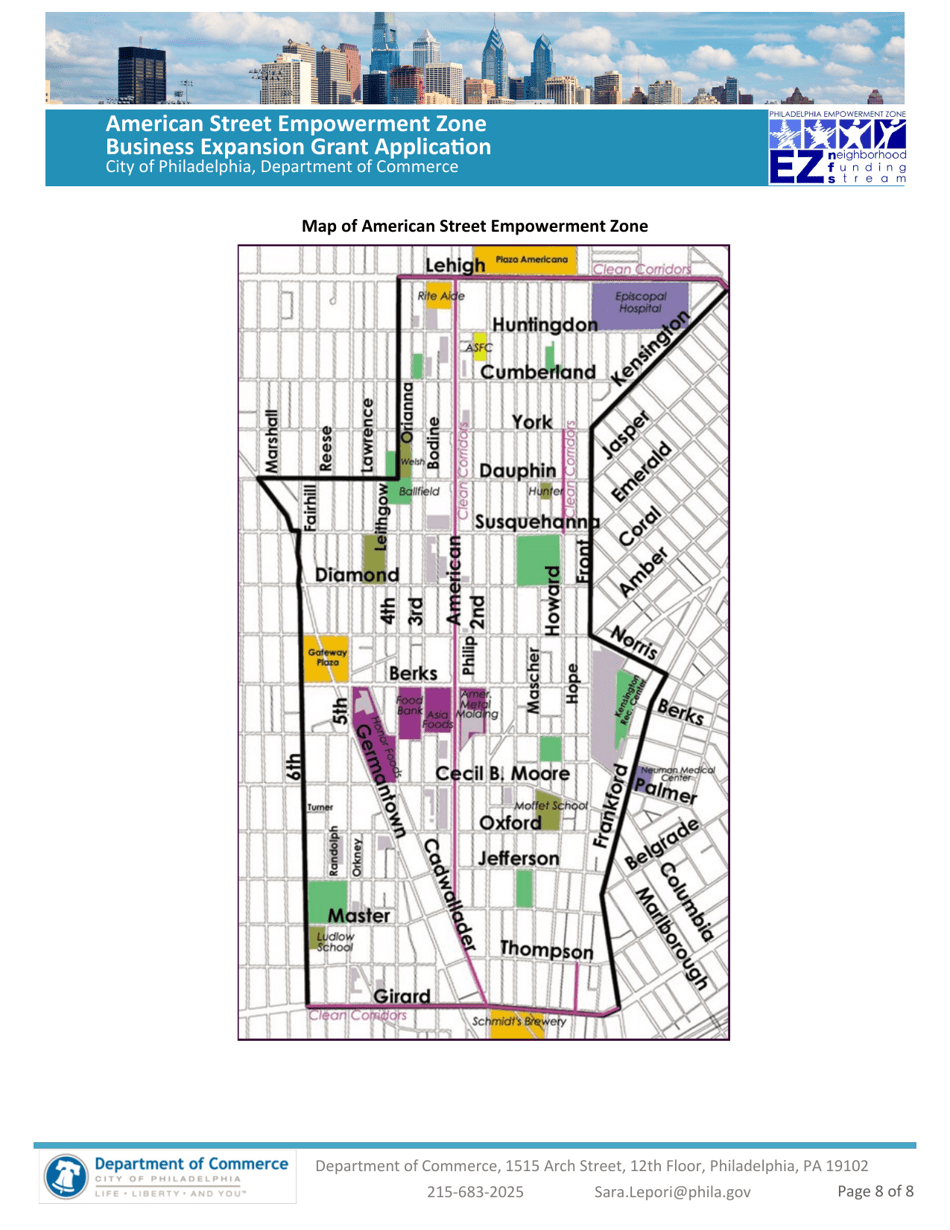 American Street Empowerment Zone Business Expansion Grant Application - City of Philadelphia, Pennsylvania, Page 8