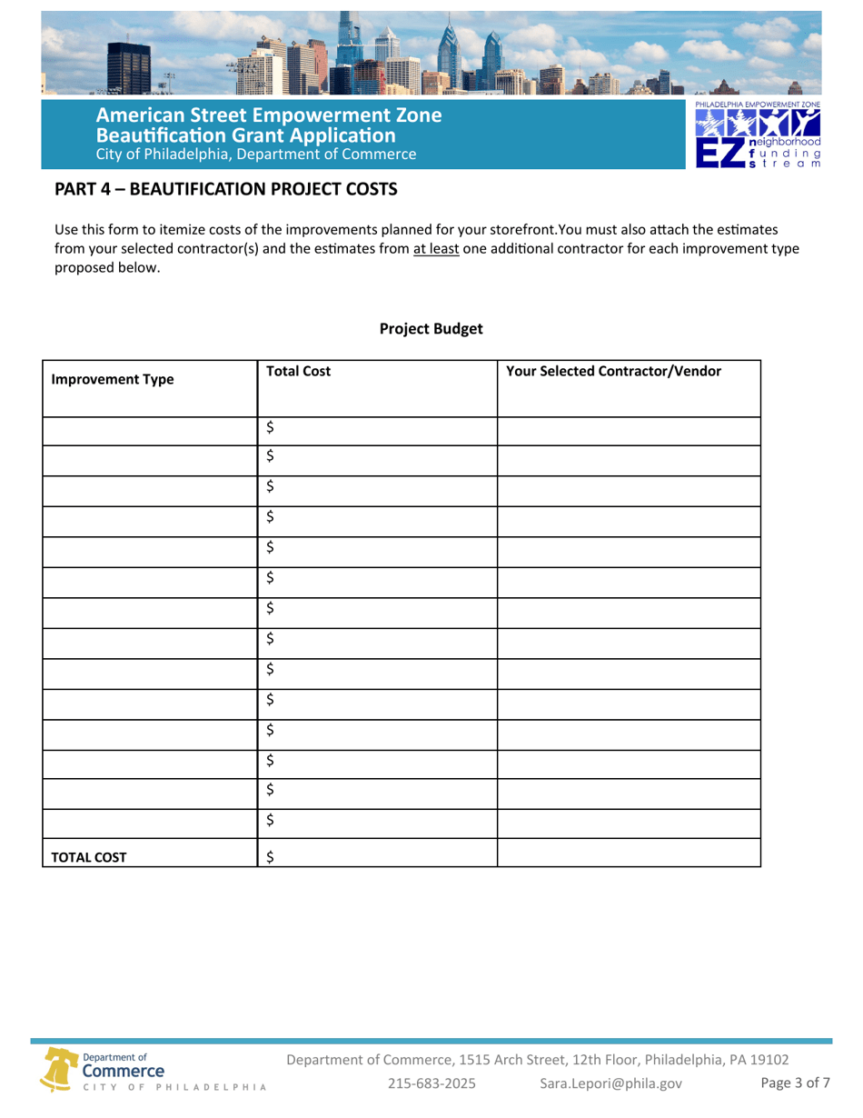 American Street Empowerment Zone Beautification Grant Application - City of Philadelphia, Pennsylvania, Page 3
