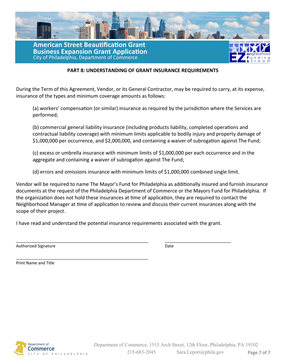 American Street Empowerment Zone Beautification Grant Application - City of Philadelphia, Pennsylvania, Page 7