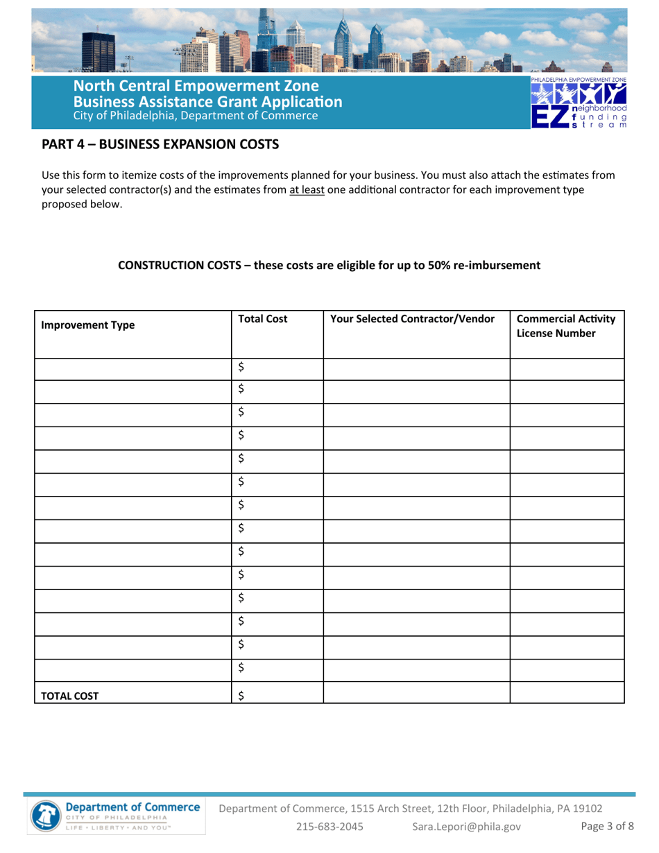 North Central Empowerment Zone Business Assistance Grant Application - City of Philadelphia, Pennsylvania, Page 3
