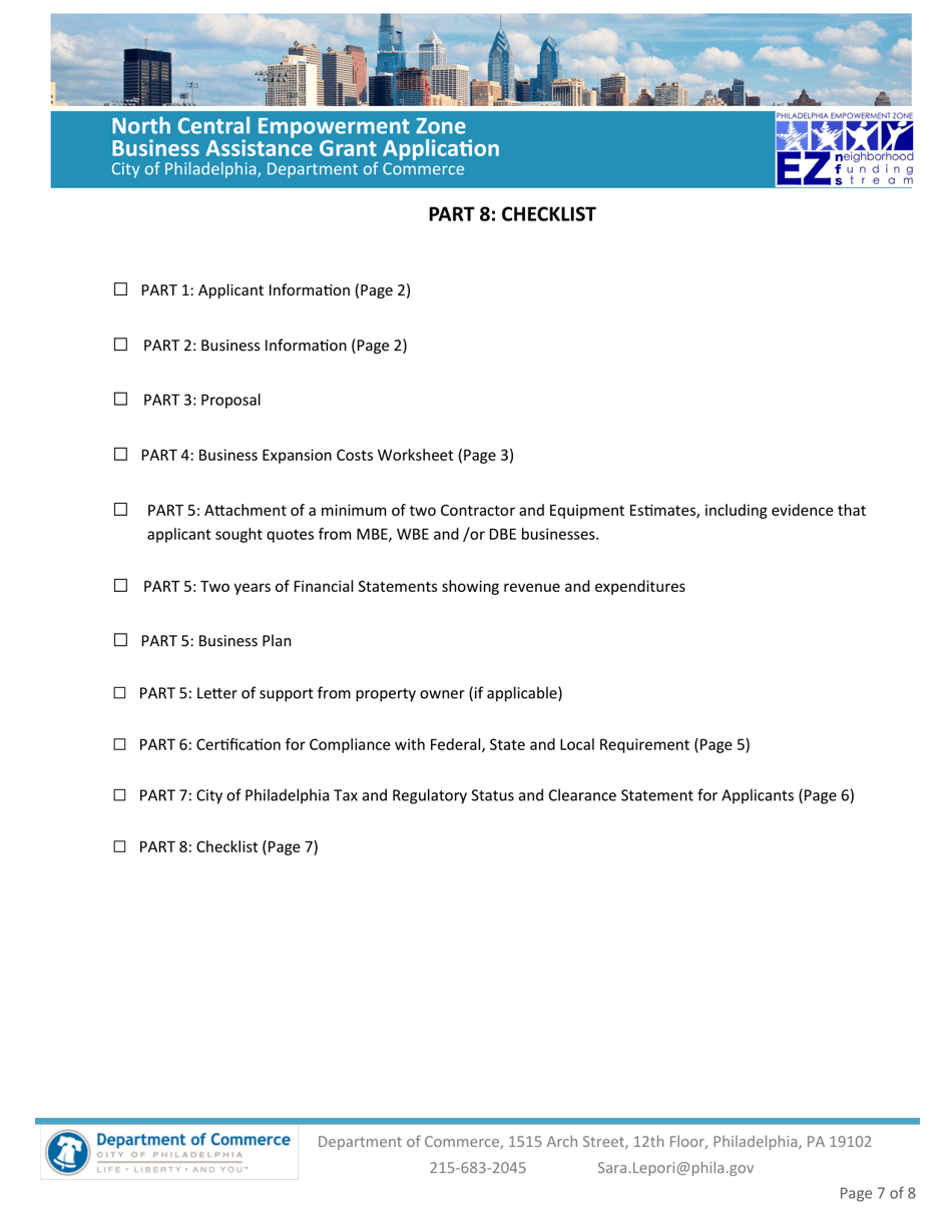 North Central Empowerment Zone Business Assistance Grant Application - City of Philadelphia, Pennsylvania, Page 7