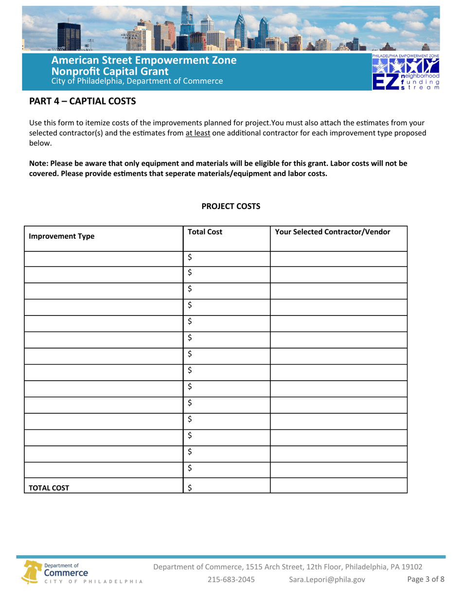 American Street Empowerment Zone Non Profit Capital Grant - City of Philadelphia, Pennsylvania, Page 3