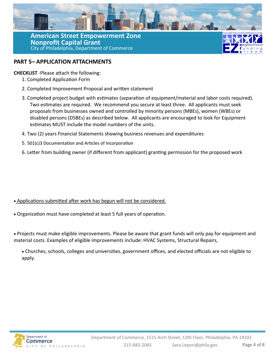 American Street Empowerment Zone Non Profit Capital Grant - City of Philadelphia, Pennsylvania, Page 4