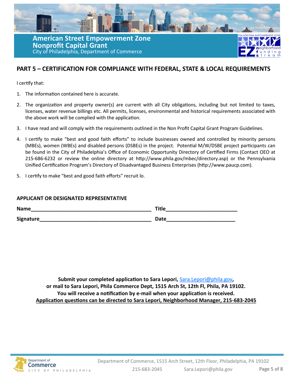 American Street Empowerment Zone Non Profit Capital Grant - City of Philadelphia, Pennsylvania, Page 5