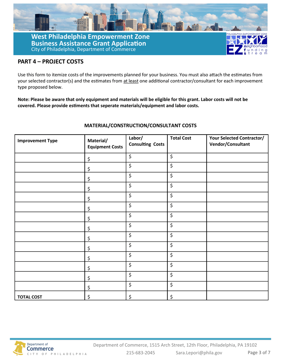 West Philadelphia Empowerment Zone Business Assistance Grant Application - City of Philadelphia, Pennsylvania, Page 3