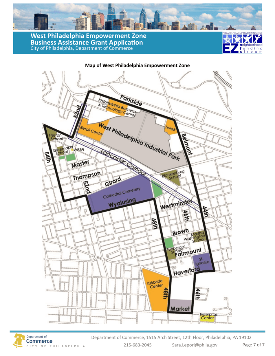 West Philadelphia Empowerment Zone Business Assistance Grant Application - City of Philadelphia, Pennsylvania, Page 7