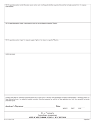 Form 81-49 A Application for Special Exception - City of Philadelphia, Pennsylvania, Page 2