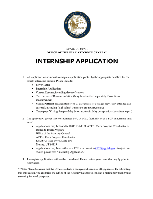 Internship Application - Utah Download Pdf