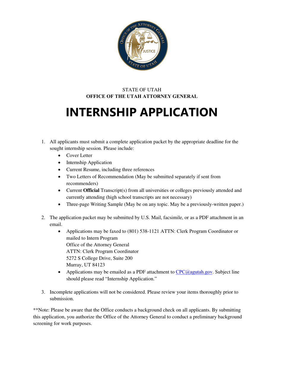 Internship Application - Utah, Page 1