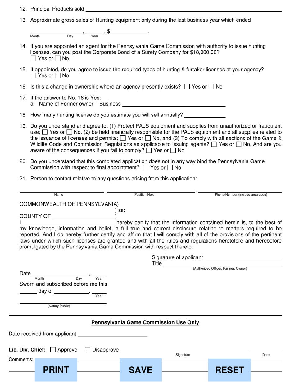 Form PGC-L-613 Application for Hunting License Agency - Pennsylvania, Page 2
