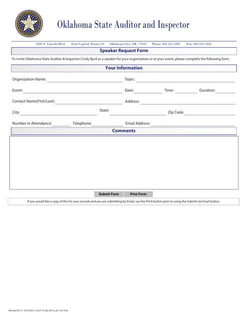 Speaker Request Form - Oklahoma Download Pdf