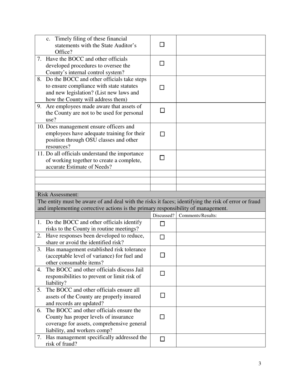 OSAI Form 500 County-Wide Internal Controls Checklist for Quarterly Officers Meetings - Oklahoma, Page 3