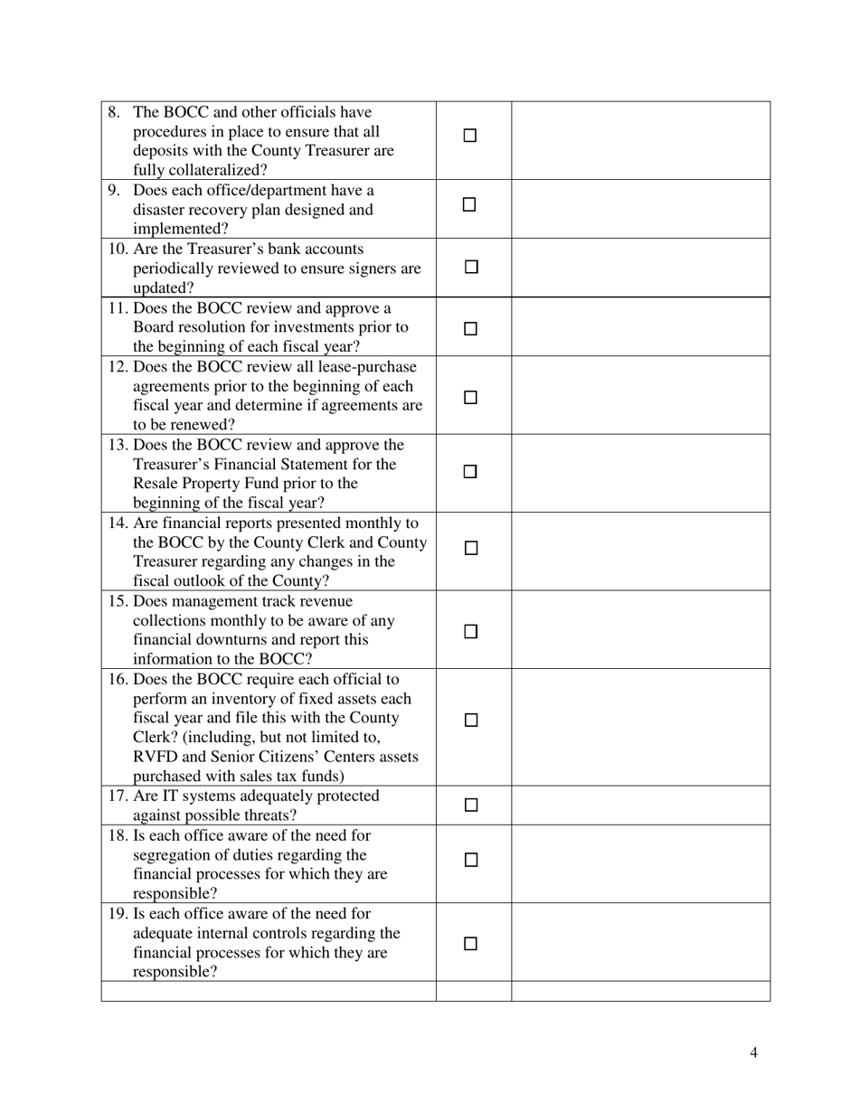 OSAI Form 500 County-Wide Internal Controls Checklist for Quarterly Officers Meetings - Oklahoma, Page 4