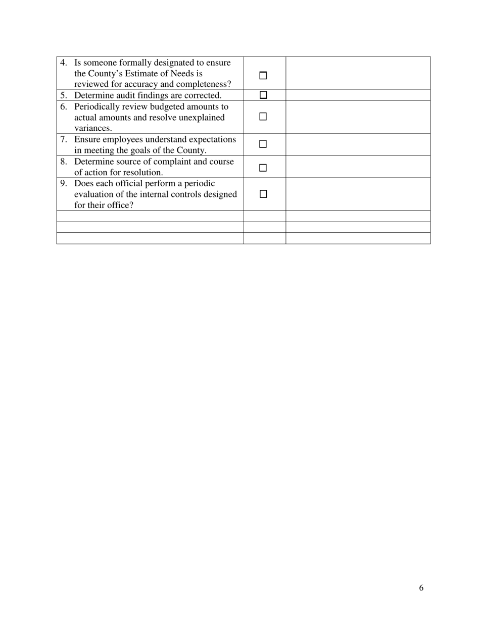 OSAI Form 500 County-Wide Internal Controls Checklist for Quarterly Officers Meetings - Oklahoma, Page 6
