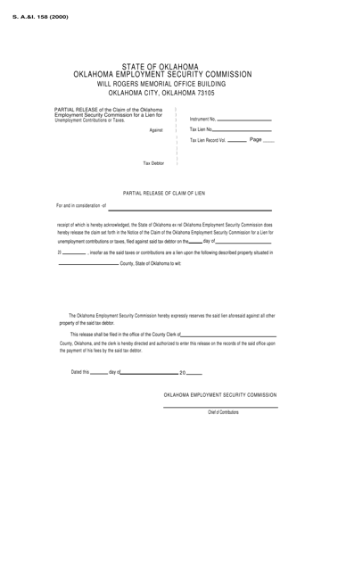 Form S.A.& I.158 Partial Release of Claim of Lien - Oklahoma