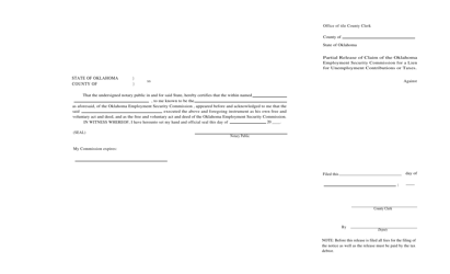 Form S.A.&amp; I.158 Partial Release of Claim of Lien - Oklahoma, Page 2