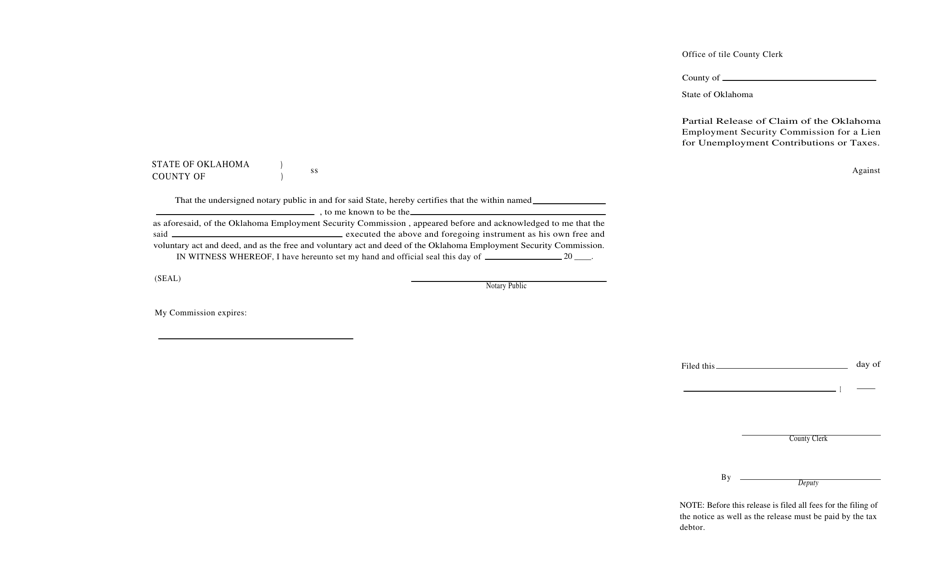 Form S.A. I.158 Partial Release of Claim of Lien - Oklahoma, Page 2