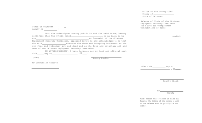 Form S.A.&amp; I.157 Release of Claim of Lien - Oklahoma, Page 2