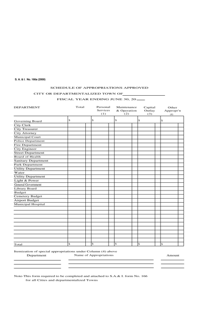 Form S.A.& I.166A Schedule of Appropriations Approved - Oklahoma