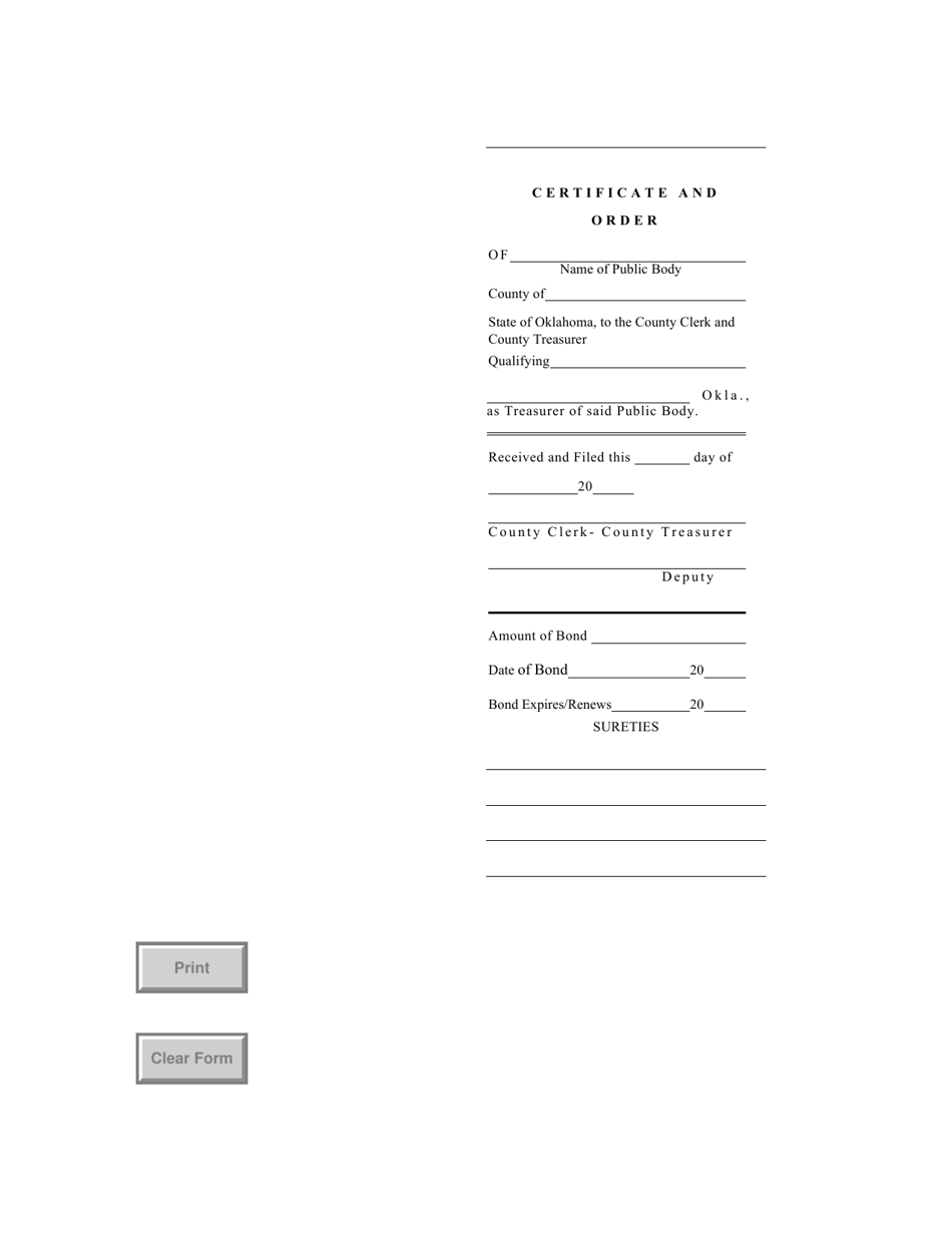 Form S.A. I.127 Certificate and Order to County Clerk and County Treasurer - Oklahoma, Page 2