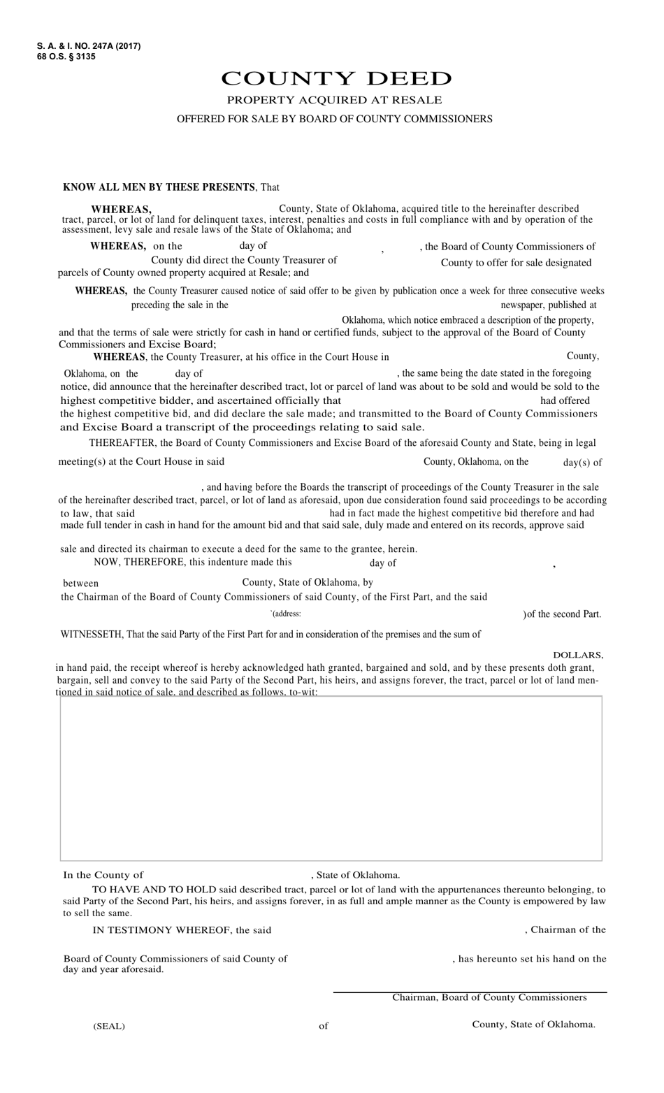 Form S.A. I.247A County Deed - Oklahoma, Page 1