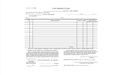 Document preview: Form S.A.& I.312 Law Library Claim - Oklahoma