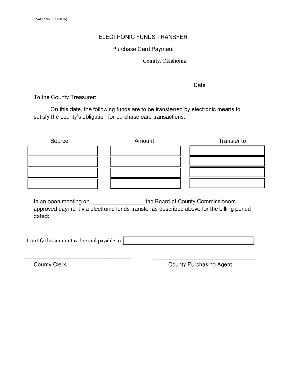 OSAI Form 393 Electronic Funds Transfer - Oklahoma, Page 1