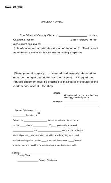 Form S.A.& I.403 Notice of Refusal - Oklahoma