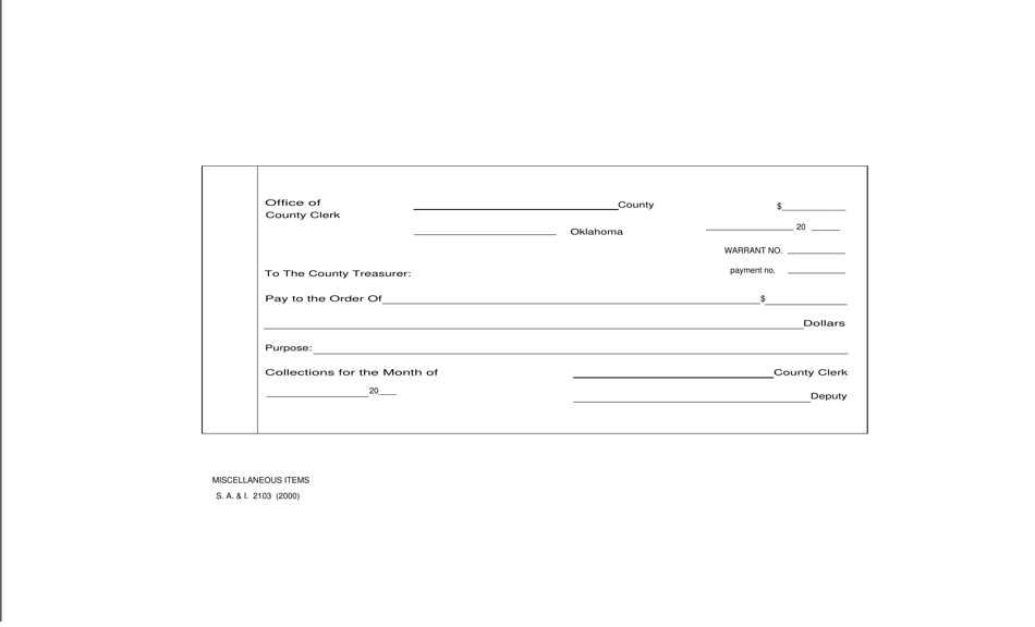 Form S.A. I.2103 Miscellaneous Items - Receipt - Oklahoma, Page 1