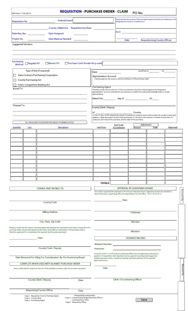 OSAI Form 1116 Requisition - Purchase Order - Claim - Oklahoma