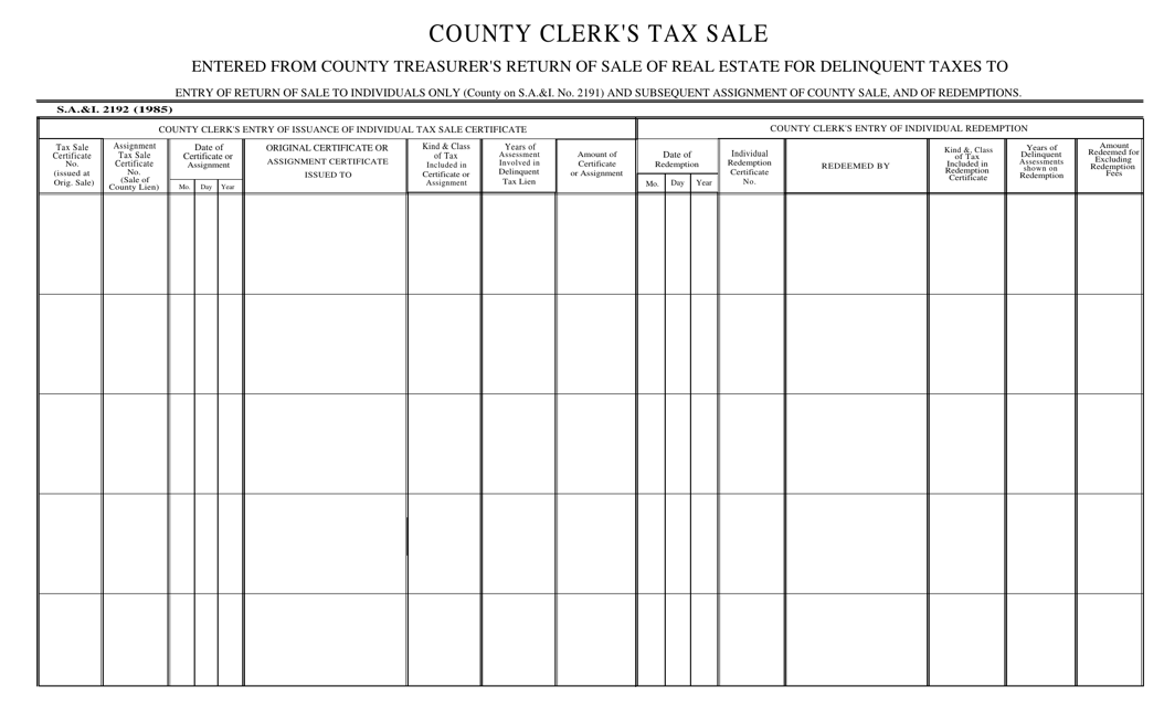 Form S.A.& I.2192 County Clerk's Tax Sale - Oklahoma