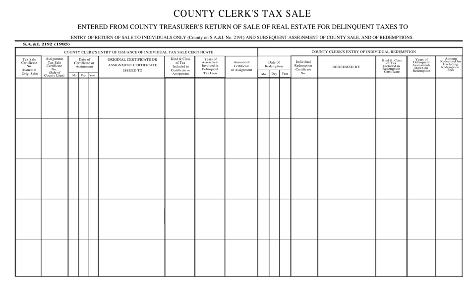 Form S.A. I.2192 County Clerks Tax Sale - Oklahoma, Page 1