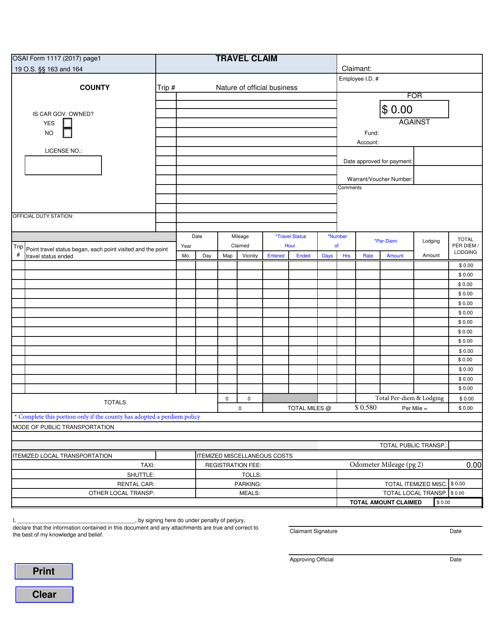 OSAI Form 1117  Printable Pdf