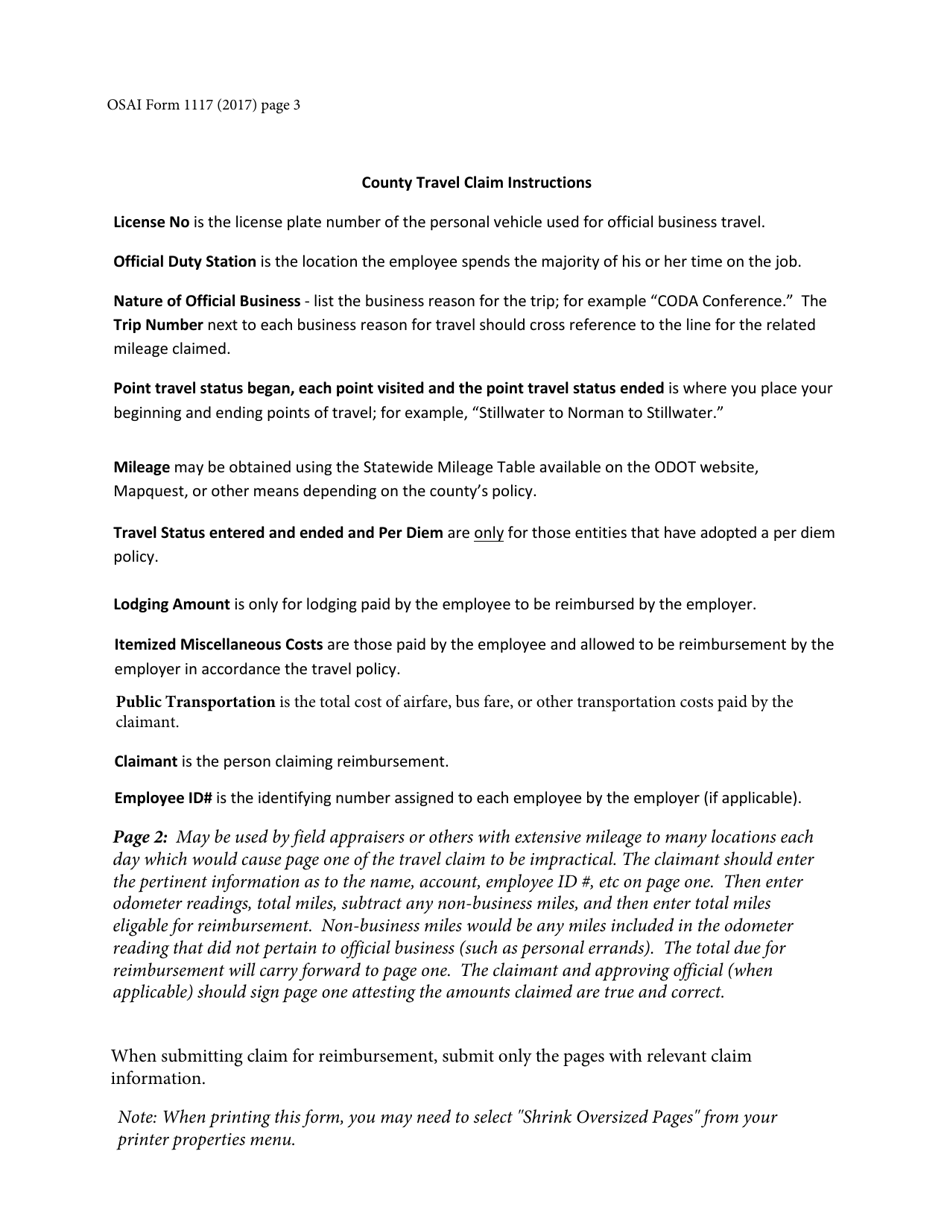 OSAI Form 1117 Travel Claim - Oklahoma, Page 3
