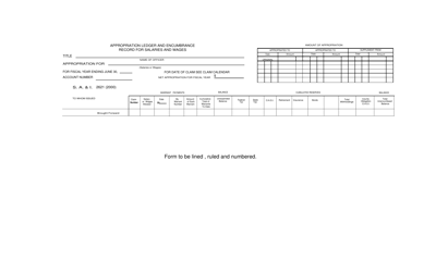 Document preview: Form S.A.& I.2621 Appropriation Ledger and Encumbrance Record for Salaries and Wages - Oklahoma