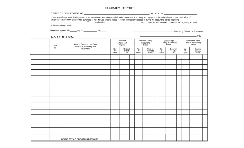 Form S.A. I.3512 Summary Report - Oklahoma, Page 1