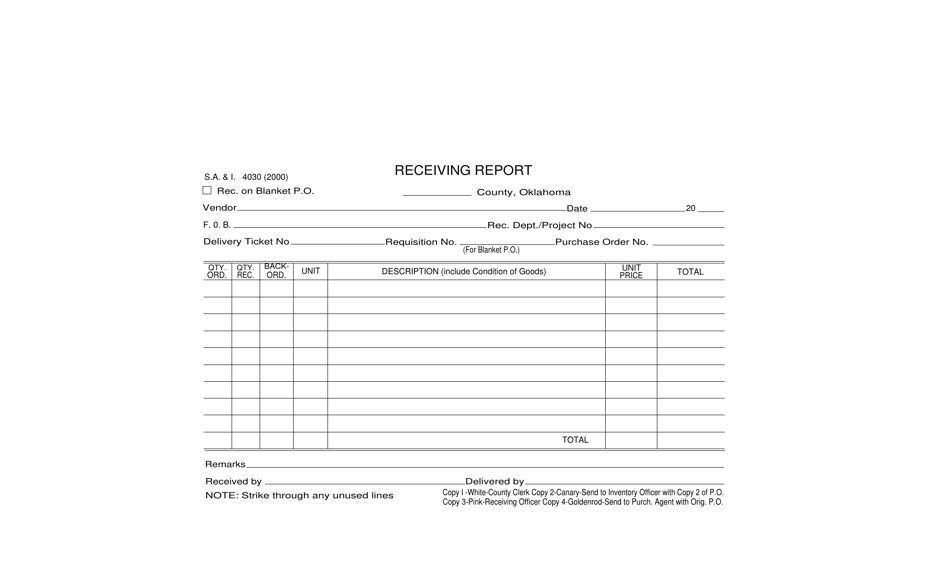 Form S.A. I.4030 Receiving Report - Oklahoma, Page 1