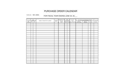 Document preview: Form S.A.& I.1821 Purchase Order Calendar - Oklahoma