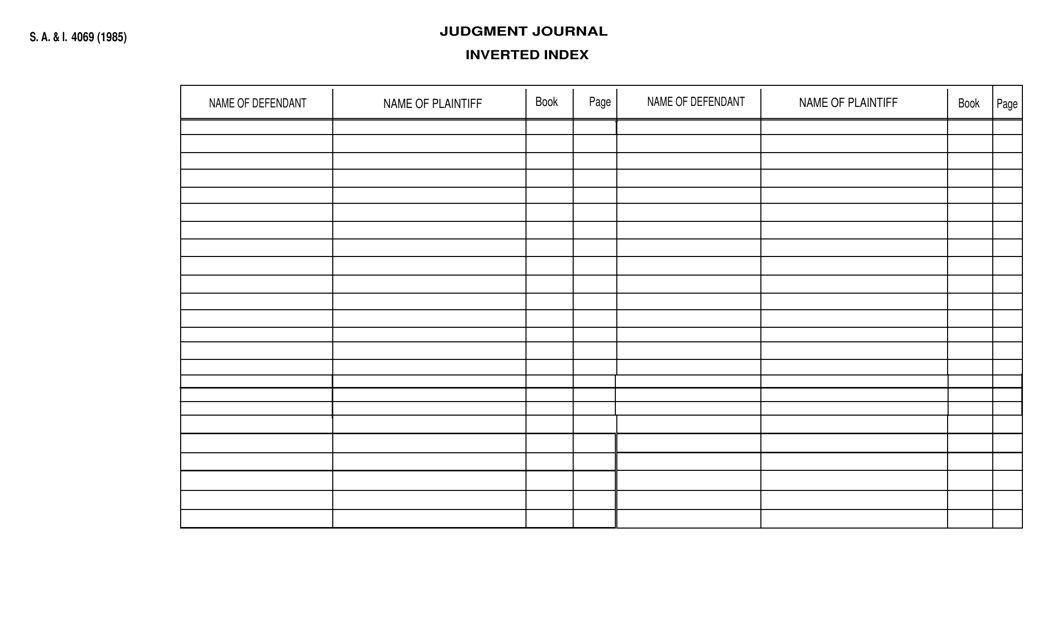 Form S.A.& I.4069 Judgment Journal Inverted Index - Oklahoma